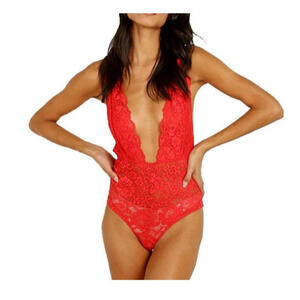 NWT $78 We Are HAH Comin' In Haht Lace Bodysuit Siren Red  Hot Stretch SIZE XS